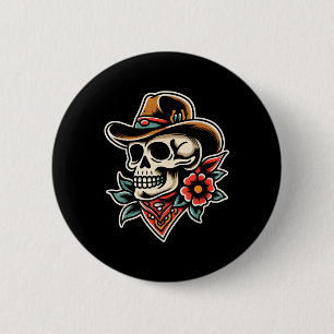 Cowboy Skull Traditional Tattoo Artist Inked Skull 2 Inch Round Button