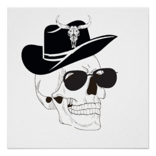 Cowboy Skull with Sunglasses & Hat – Western Gothi Poster