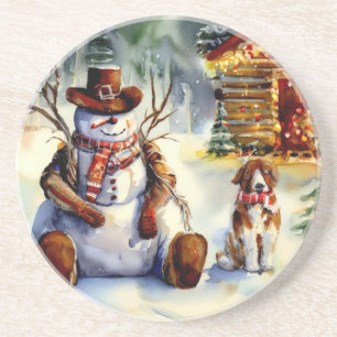Cowboy Snowman Christmas Coaster