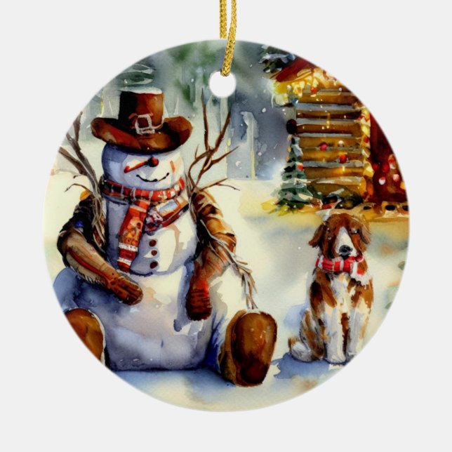 Cowboy Snowman Christmas Ornament (Front)