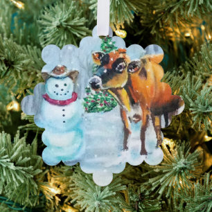 Cowboy Snowman Christmas Ornament Card