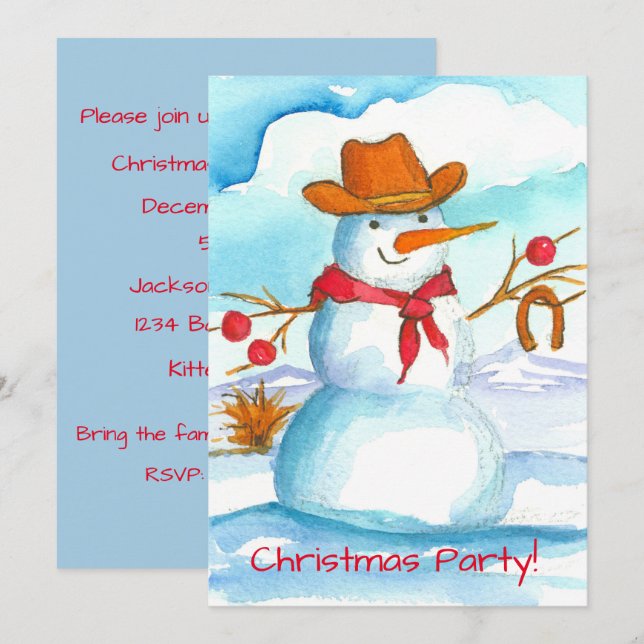 Cowboy Snowman Christmas Party Invitation (Front/Back)