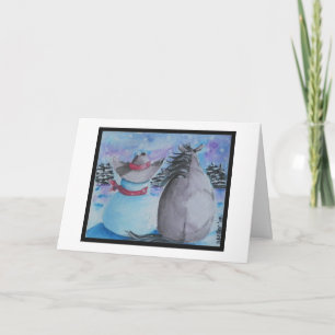 Cowboy Snowman & Horse Christmas Winter Scene Holiday Card
