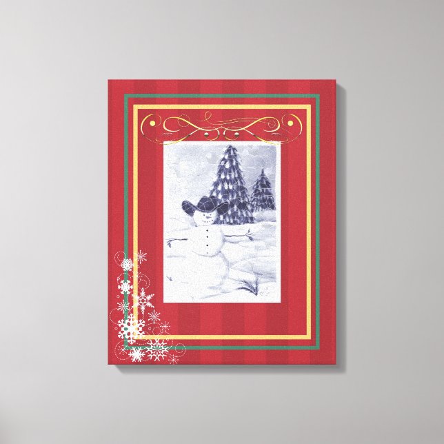 Cowboy Snowman Mosiac Wrapped Canvas (Front)
