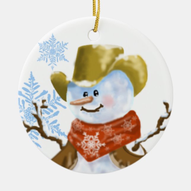 Cowboy Snowman Ornement de Noël (Devant)
