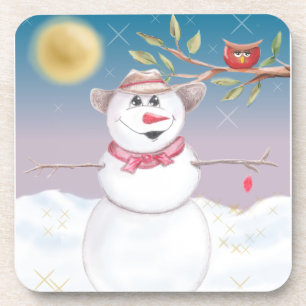 Cowboy Snowman & Owl Winter Scene Coaster