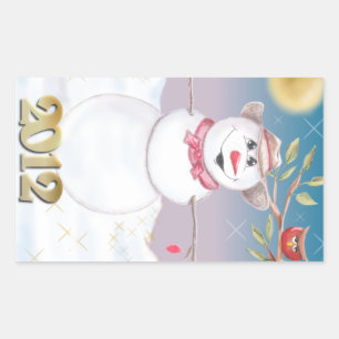 Cowboy Snowman & Owl Winter Scene Sticker