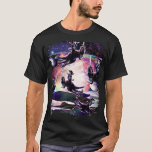 Cowboy Space Cat Riding Dinosaur T-Rex, Cats Dinos T-Shirt