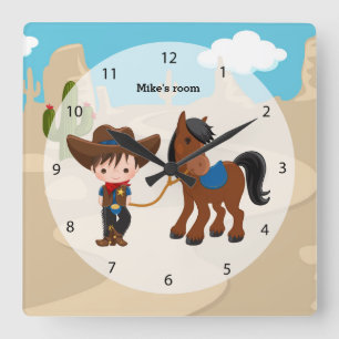 Cowboy Square Wall Clock