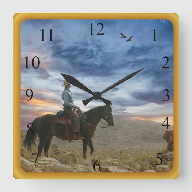 Cowboy Square Wall Clock (Front)