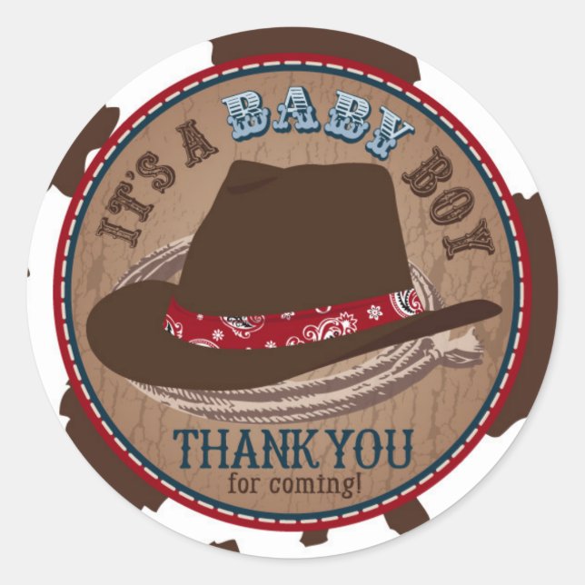 Cowboy Stetson Hat Western Baby Shower Classic Round Sticker (Front)