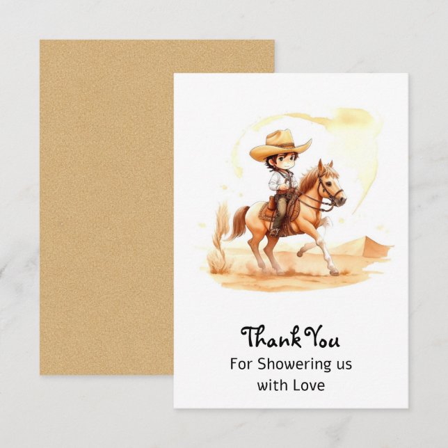 Cowboy-Style Rustic Boy Baby Shower Thank You Card (Front/Back)