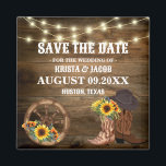 Cowboy Sunflower Western Wedding Save The Date Magnet<br><div class="desc">Ensure your guests mark their calendars with our Cowboy Sunflower Western Wedding Save The Date Magnet. Perfect for setting a rustic and heartfelt tone, this magnet features iconic cowboy and bright sunflower designs that symbolize adventure and vibrancy. Ideal for a country-style wedding, these magnets serve as a beautiful and practical...</div>