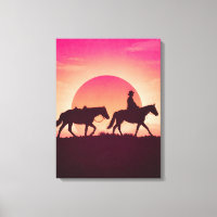 Cowboy Sunset Wall Art | Western Horse Silhouette