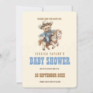 Cowboy Teddy Bear Baby Shower Save the Date 