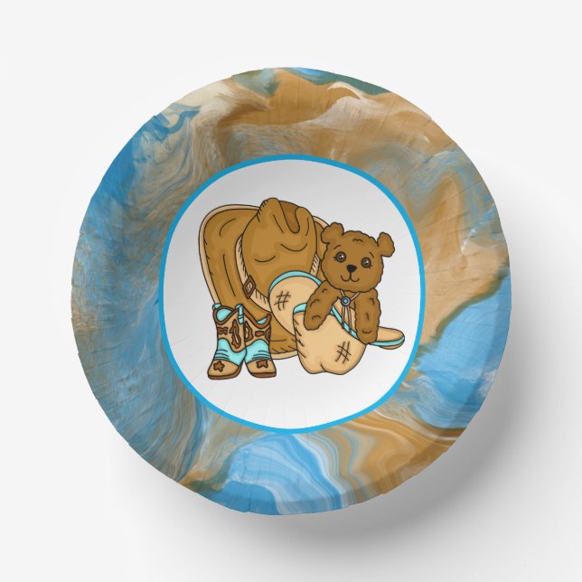 Cowboy Teddy Bear Boy’s Baby Shower m Paper Plate (Front)