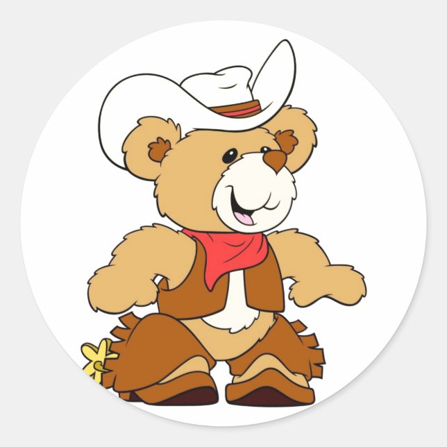 Cowboy Teddy Bear Classic Round Sticker (Front)