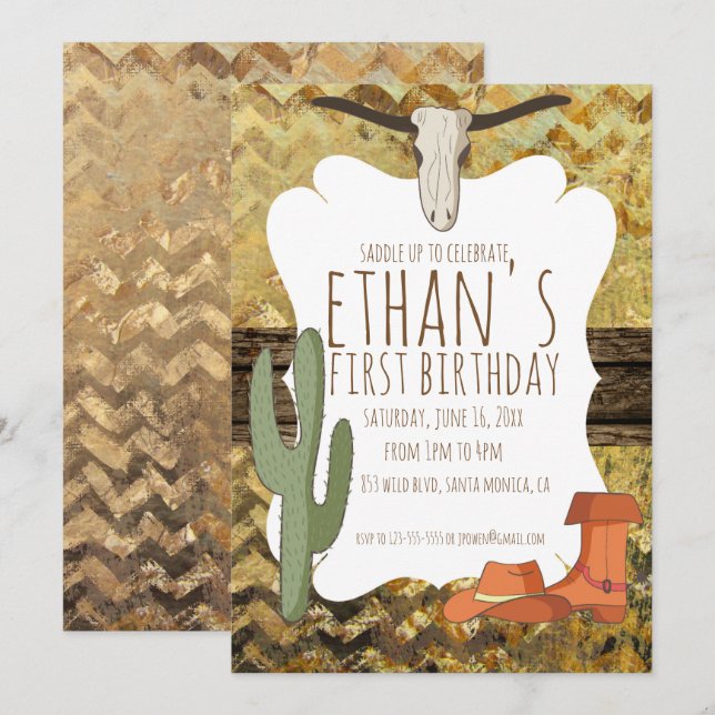 Cowboy Themed Birthday Invitation (Front/Back)