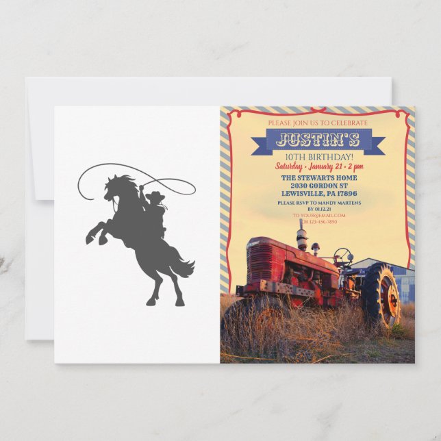 cowboy throwing lasso riding rearing up horse invitation (Front)