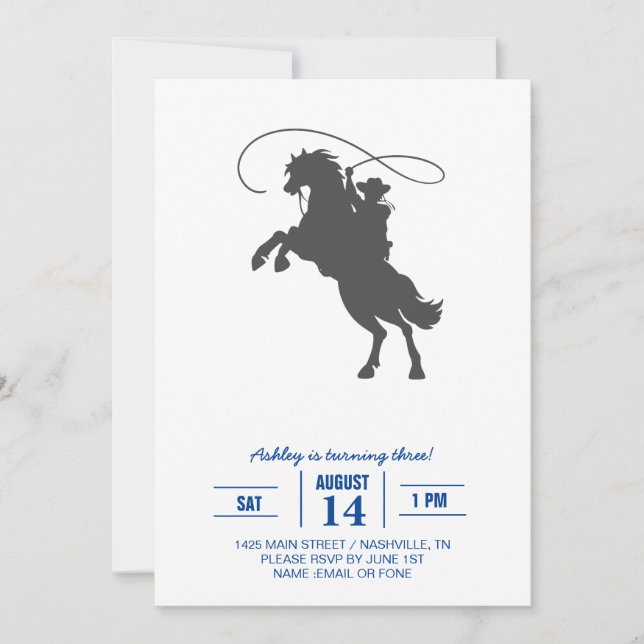 cowboy throwing lasso riding rearing up horse invitation (Front)