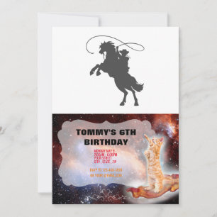 cowboy throwing lasso riding rearing up horse invitation