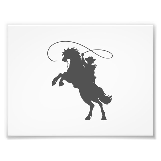 cowboy throwing lasso riding rearing up horse photo print (Front)