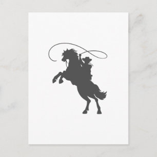 cowboy throwing lasso riding rearing up horse postcard