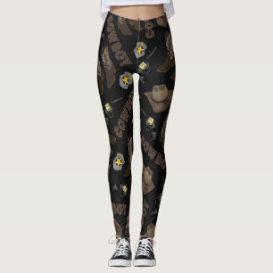 Cowboy Typography Artsy Cool Brown Watercolor Leggings