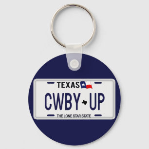 Cowboy Up!  CWBY UP Texas License Plate Keychain