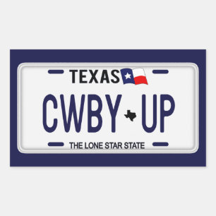 Cowboy Up!  CWBY UP Texas License Plate Sticker