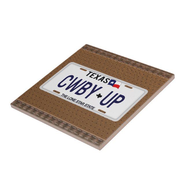 Cowboy Up!  CWBY UP Texas License Plate Tile (Side)