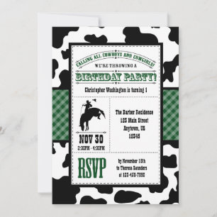 Cowboy vert foncé Invitation d'anniversaire