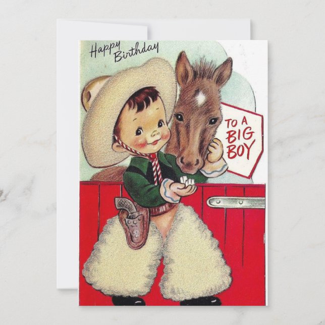 Cowboy Vintage Happy Birthday Big Boy Holiday Card (Front)