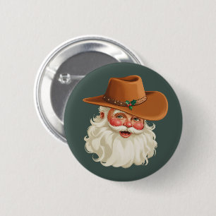 Cowboy Vintage Santa Funny Retro Western 2 Inch Round Button