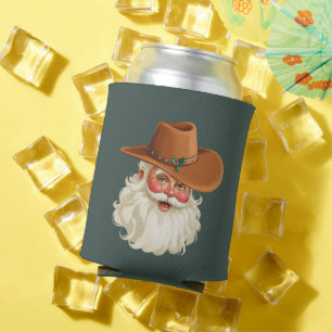 Cowboy Vintage Santa Funny Retro Western Can Cooler