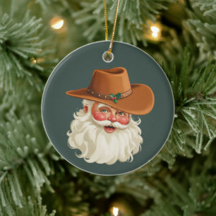 Cowboy Vintage Santa Funny Retro Western Ceramic Ornament
