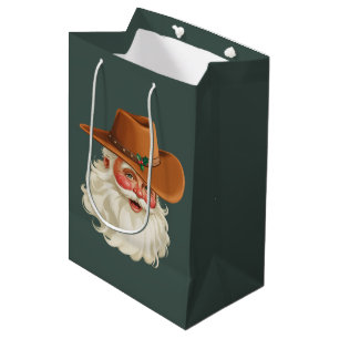 Cowboy Vintage Santa Funny Retro Western Medium Gift Bag
