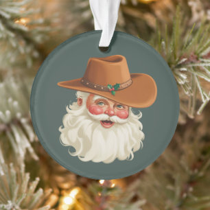 Cowboy Vintage Santa Funny Retro Western Ornament