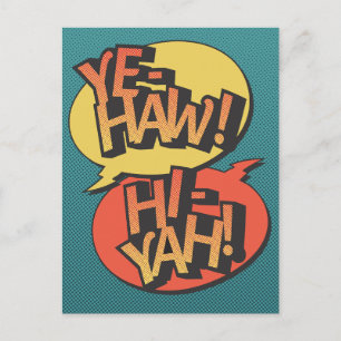 Cowboy vs ninja pop art retro holiday postcard