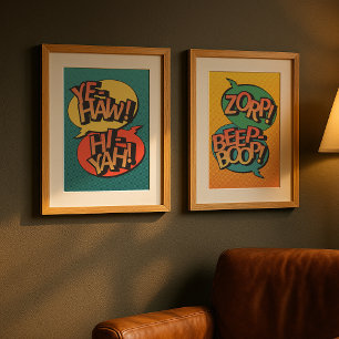 Cowboy vs ninja pop art retro poster