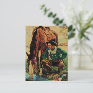 Cowboy Watering His Horse by NC Wyeth Postcard
