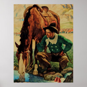 Cowboy Watering His Horse by NC Wyeth Poster