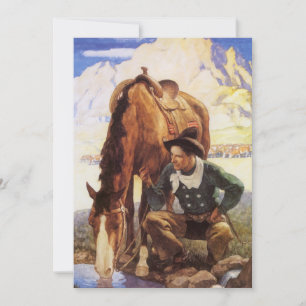Cowboy Watering His Horse by NC Wyeth, Vintage Art
