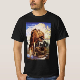 Cowboy Watering His Horse by NC Wyeth, Vintage Art T-Shirt