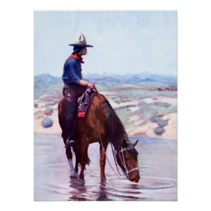 Cowboy Watering Horse by W Herbert Dunton Poster