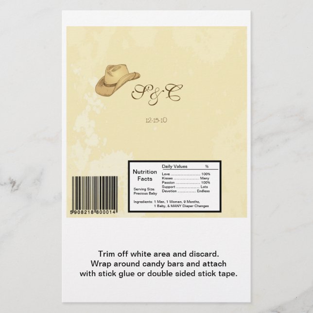 Cowboy Wedding Large Hershey's Wrapper (Front)