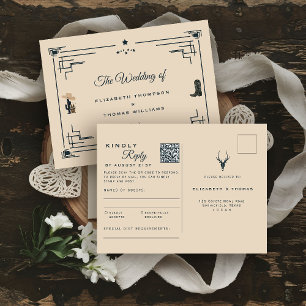 Cowboy Wedding Vintage Western QR Code RSVP Postcard