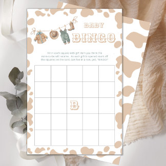 Cowboy Western Baby shower Bingo Carte de jeu