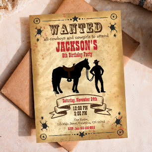 Cowboy Western Birthday Invitation / Wanted Poster