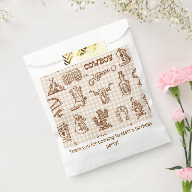 Cowboy Western Birthday Party Gingham Favour Bag (Sealed)